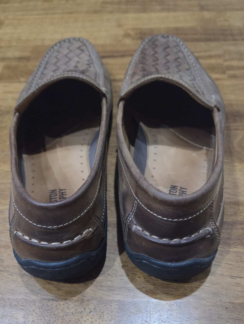 Johnston & Murphy Men's Woven Taupe-Brown Sheepskin Leather Slip-Ons - Picture 4 of 6